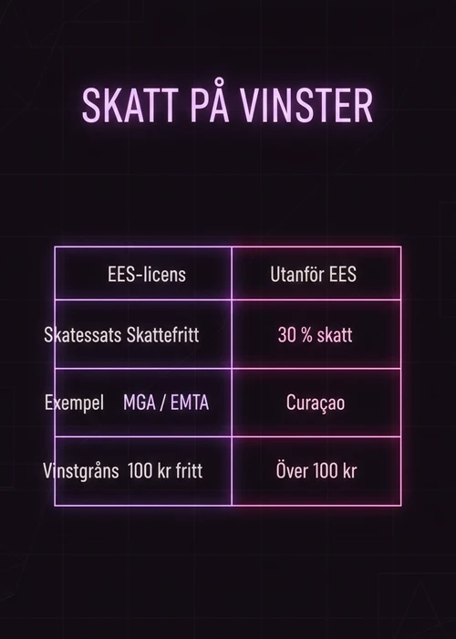 Översiktsbild som visar olika spellicenser och betalningsmetoder för internationella onlinecasinon utan svensk licens.